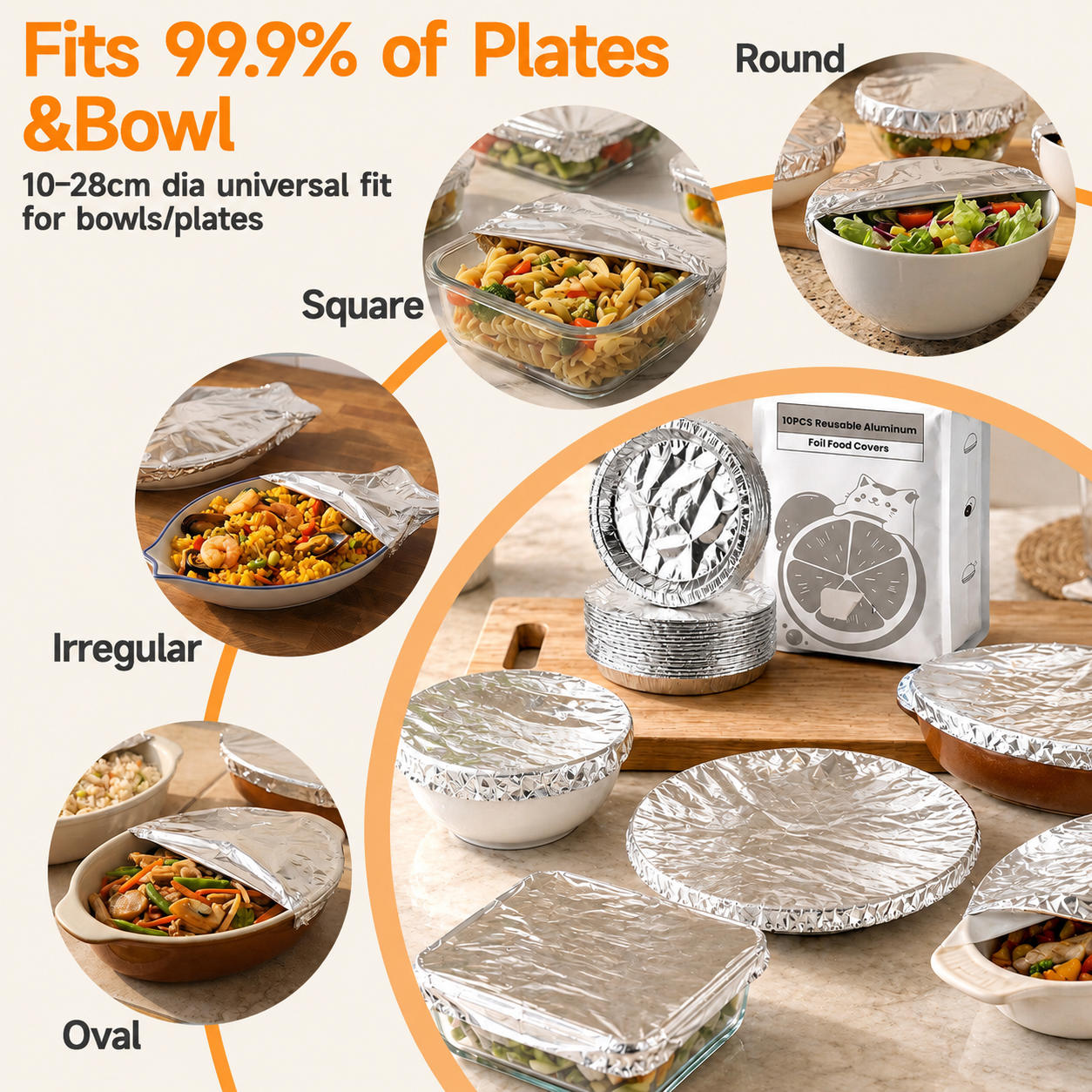 SVOZK® 🍽️Reusable elastic foil covers for bowls, plates and dishes — keep leftovers fresh, prep meals easily, and store food neatly in the fridge. ✨🥗❄️