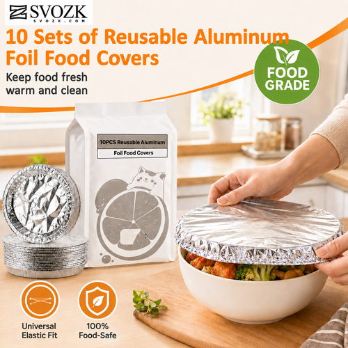 SVOZK® 🍽️Reusable elastic foil covers for bowls, plates and dishes — keep leftovers fresh, prep meals easily, and store food neatly in the fridge. ✨🥗❄️
